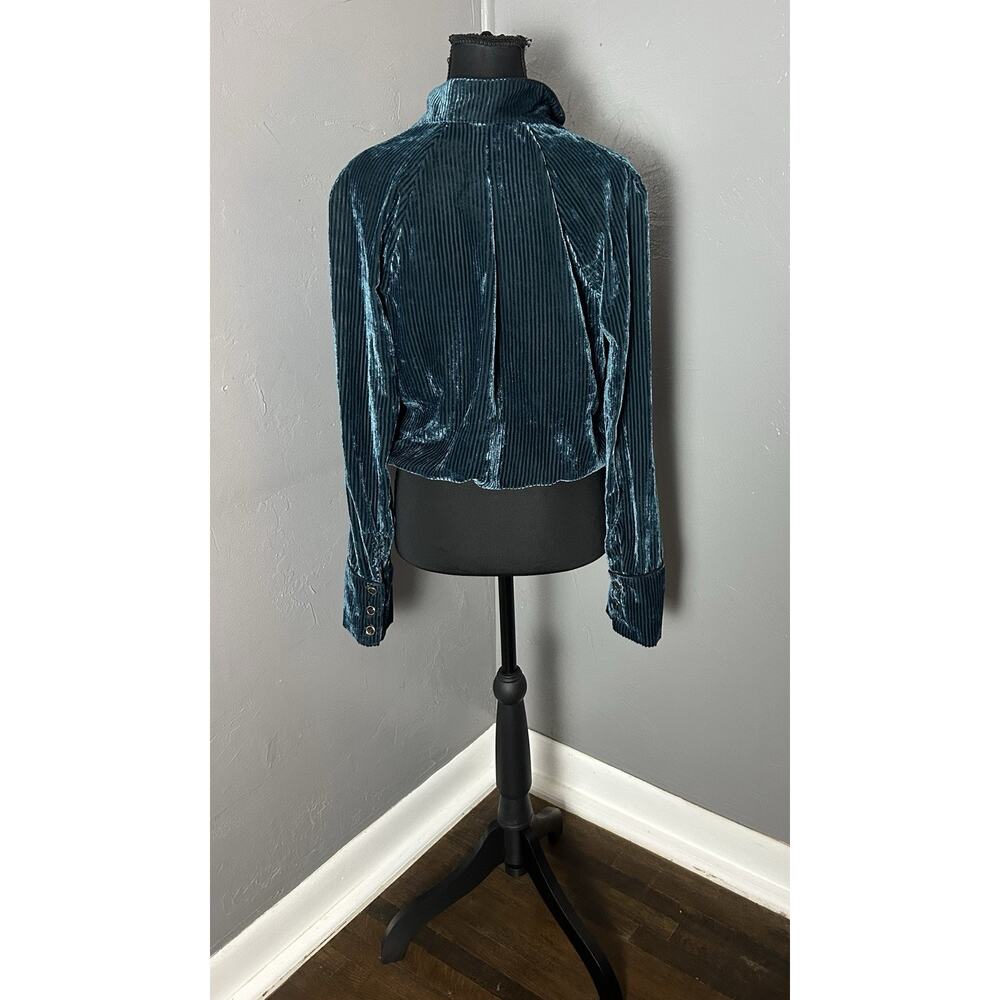 Free‎ People Velvet Semi Sheer Long Sleeve Button Up Tie Waist Blouse Size S